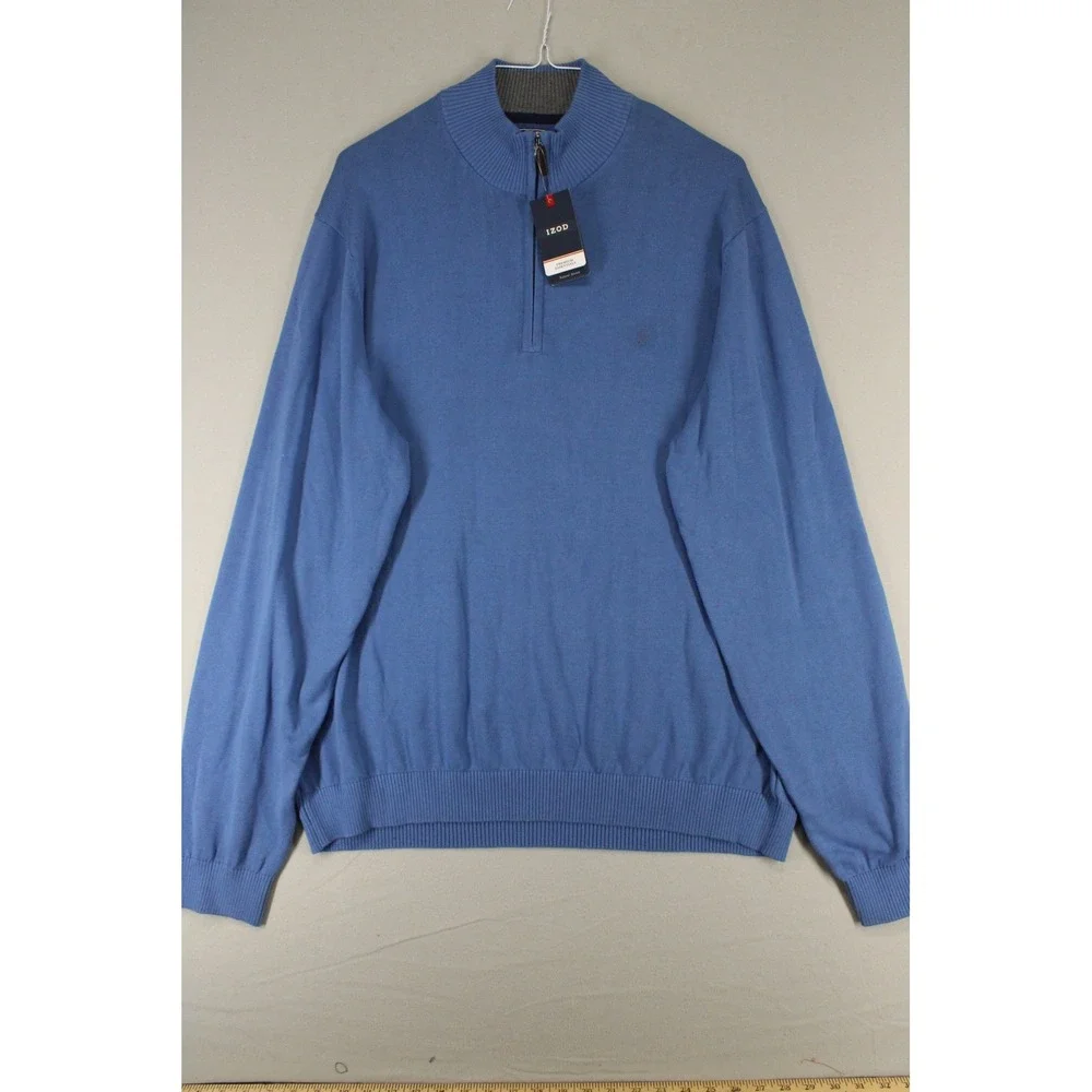 IZOD Mens XXL Quarter-Zip Sweater Federal Blue Premium Essentials NWT Preppy